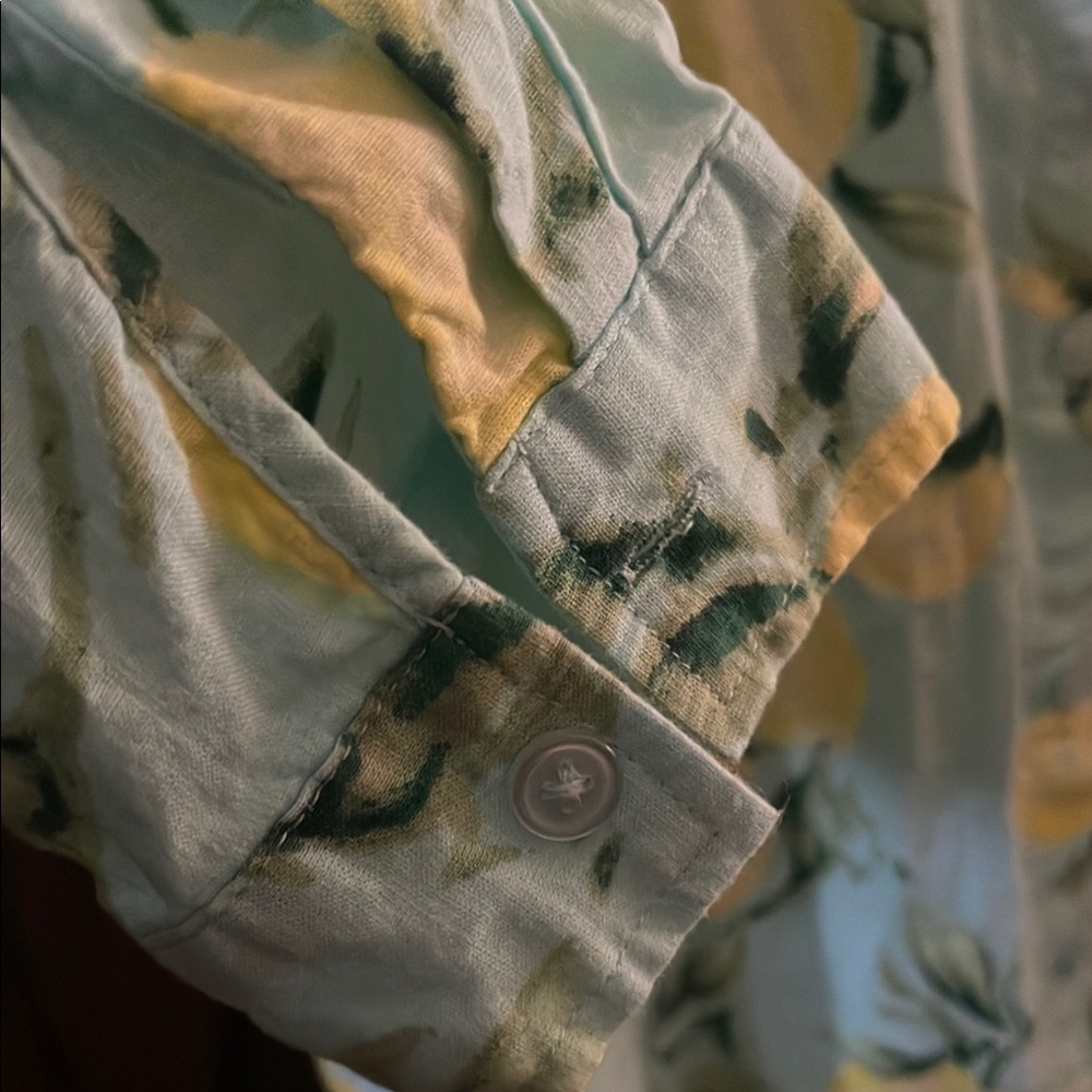 Belle by Kim Gravel Linen Lemon Print Button-Up Shirt- SZ XL- EUC - Picture 4 of 6